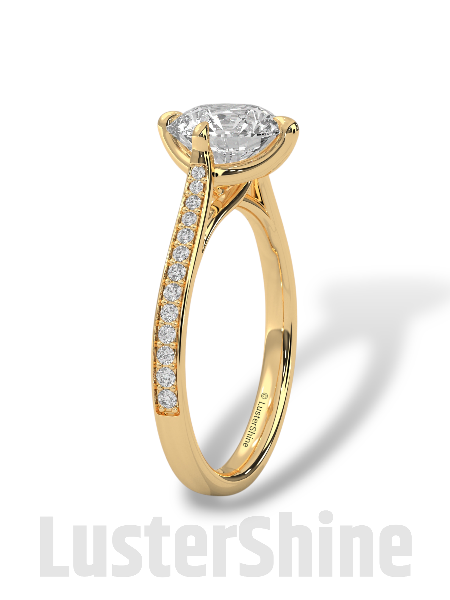 2 Carat Cathedral Solitaire Engagement Ring – 8mm Round Diamond Pave Shank Engagement 10K 14K 18K Yellow White Rose Gold Handmade Ring Gift