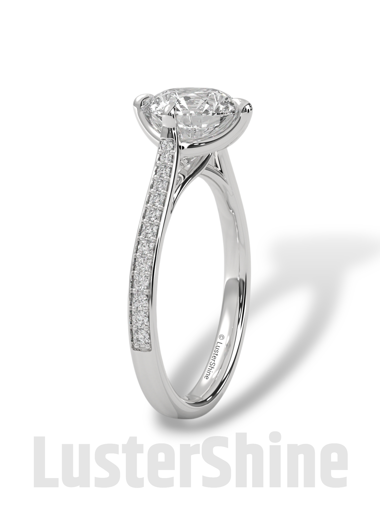 2 Carat Cathedral Solitaire Engagement Ring – 8mm Round Diamond Pave Shank Engagement 10K 14K 18K Yellow White Rose Gold Handmade Ring Gift