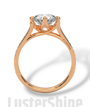 2 Carat Cathedral Solitaire Engagement Ring – 8mm Round Diamond Pave Shank Engagement 10K 14K 18K Yellow White Rose Gold Handmade Ring Gift