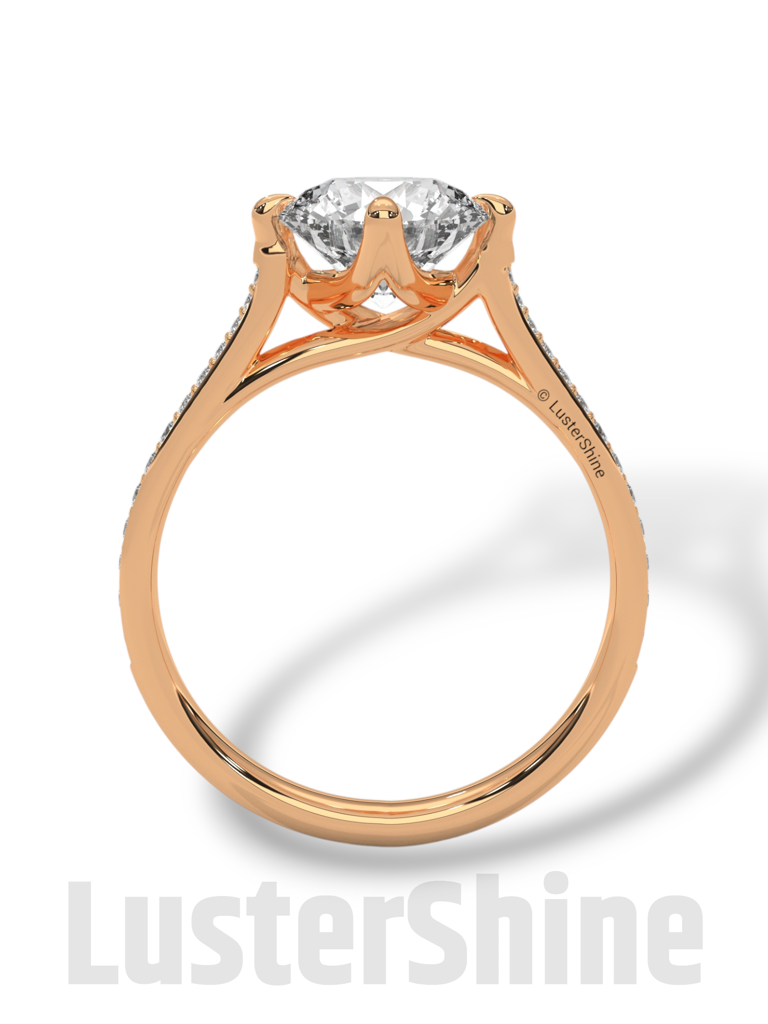 2 Carat Cathedral Solitaire Engagement Ring – 8mm Round Diamond Pave Shank Engagement 10K 14K 18K Yellow White Rose Gold Handmade Ring Gift