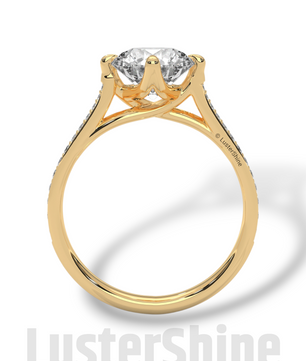2 Carat Cathedral Solitaire Engagement Ring – 8mm Round Diamond Pave Shank Engagement 10K 14K 18K Yellow White Rose Gold Handmade Ring Gift