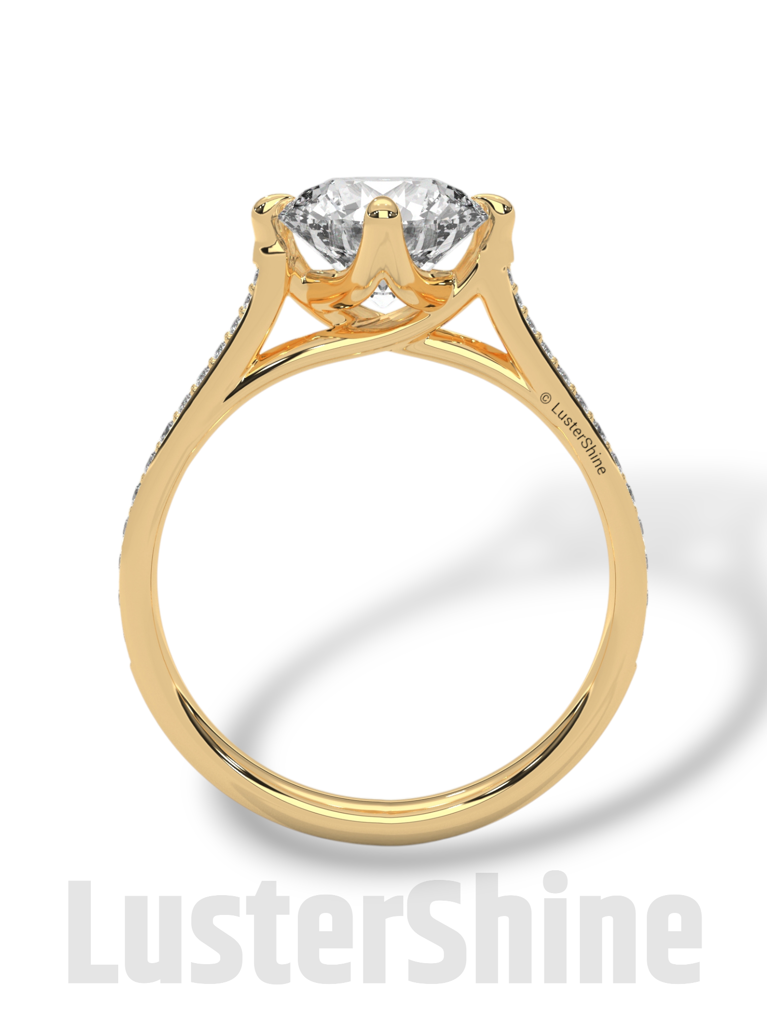 2 Carat Cathedral Solitaire Engagement Ring – 8mm Round Diamond Pave Shank Engagement 10K 14K 18K Yellow White Rose Gold Handmade Ring Gift
