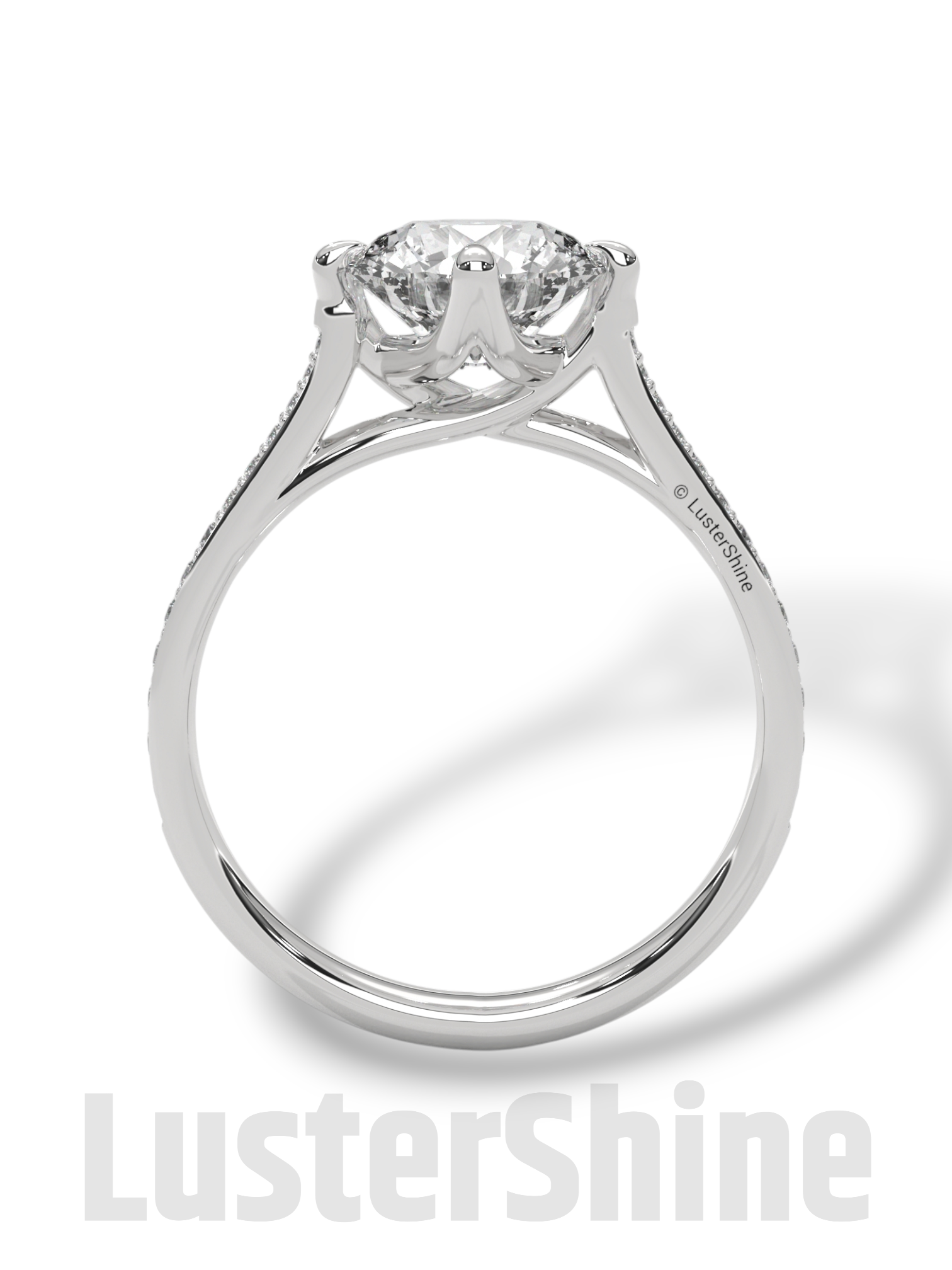 2 Carat Cathedral Solitaire Engagement Ring – 8mm Round Diamond Pave Shank Engagement 10K 14K 18K Yellow White Rose Gold Handmade Ring Gift