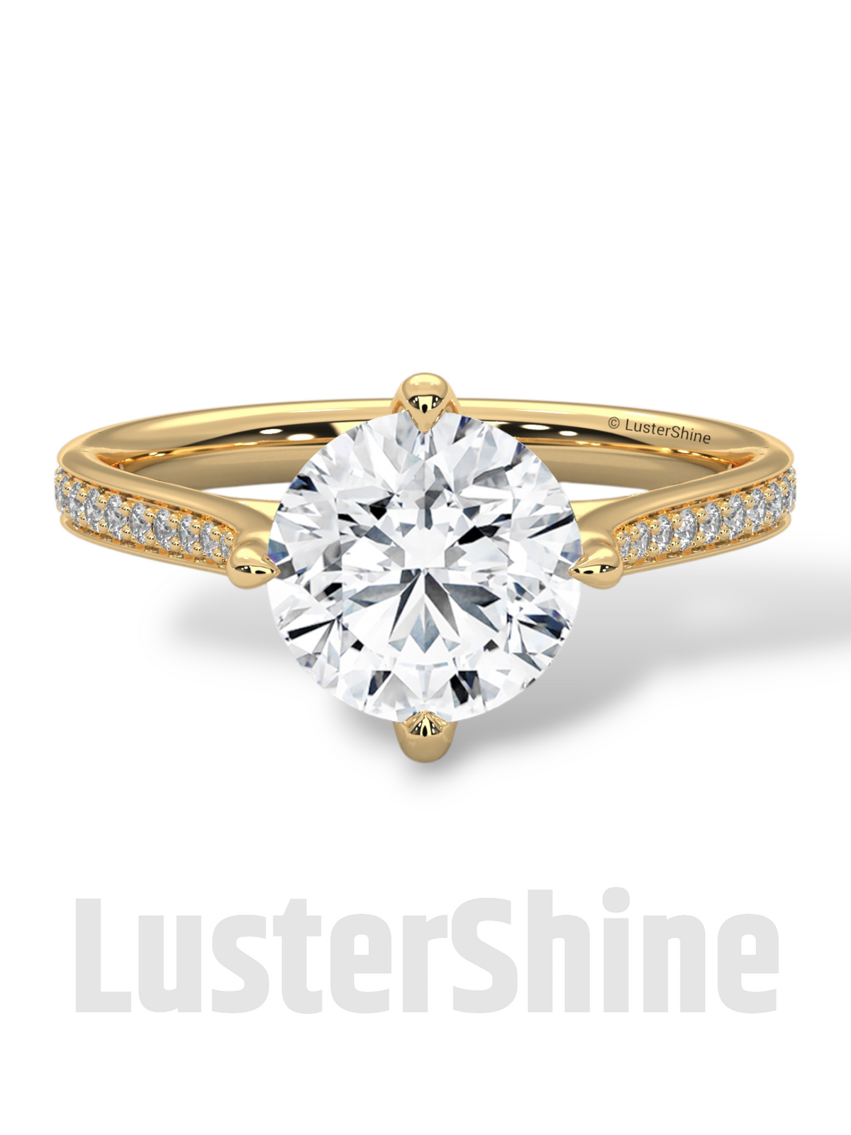2 Carat Cathedral Solitaire Engagement Ring – 8mm Round Diamond Pave Shank Engagement 10K 14K 18K Yellow White Rose Gold Handmade Ring Gift