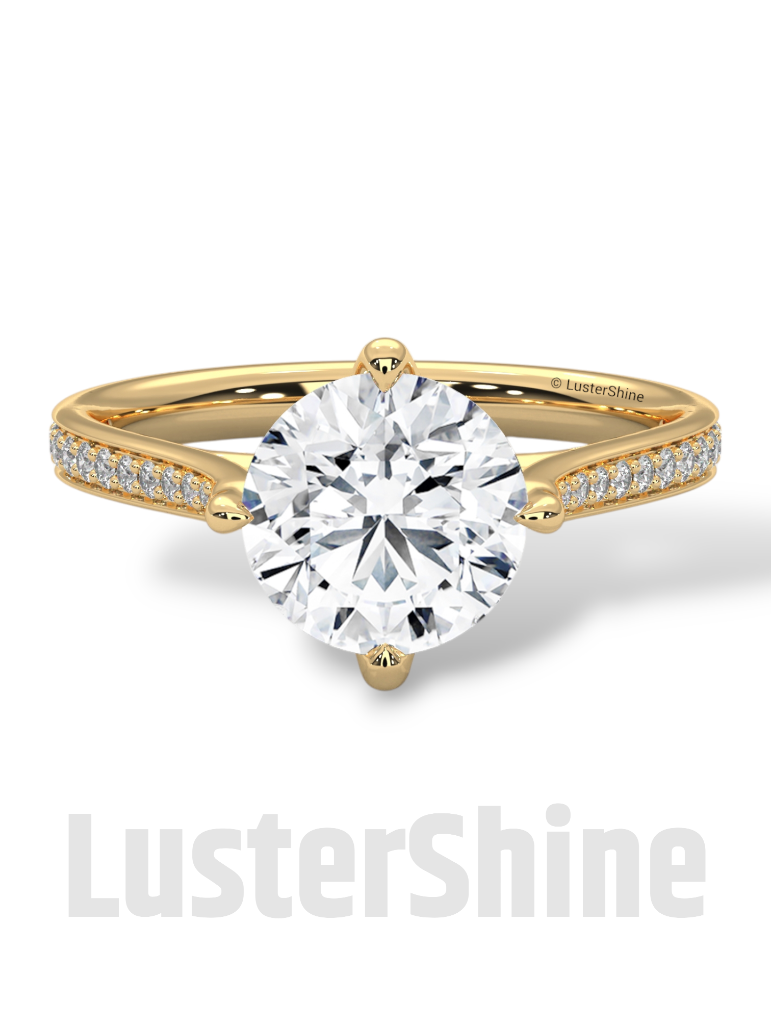 2 Carat Cathedral Solitaire Engagement Ring – 8mm Round Diamond Pave Shank Engagement 10K 14K 18K Yellow White Rose Gold Handmade Ring Gift
