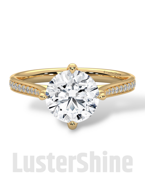 2 Carat Cathedral Solitaire Engagement Ring – 8mm Round Diamond Pave Shank Engagement 10K 14K 18K Yellow White Rose Gold Handmade Ring Gift