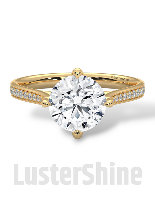 2 Carat Cathedral Solitaire Engagement Ring – 8mm Round Diamond Pave Shank Engagement 10K 14K 18K Yellow White Rose Gold Handmade Ring Gift