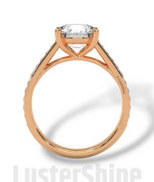 2 CT Look Round Moissanite Solitaire Engagement Ring – Diamond Accent Pave Band – 14K 18K Gold Custom Ring – Classic Bridal Ring