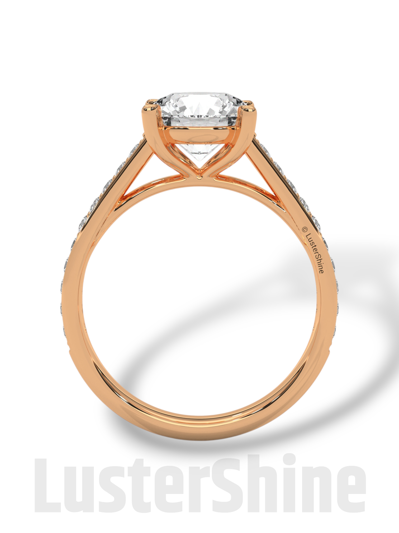 2 CT Look Round Moissanite Solitaire Engagement Ring – Diamond Accent Pave Band – 14K 18K Gold Custom Ring – Classic Bridal Ring