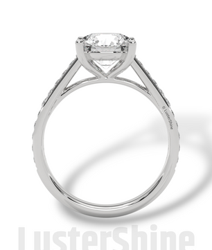 2 CT Look Round Moissanite Solitaire Engagement Ring – Diamond Accent Pave Band – 14K 18K Gold Custom Ring – Classic Bridal Ring