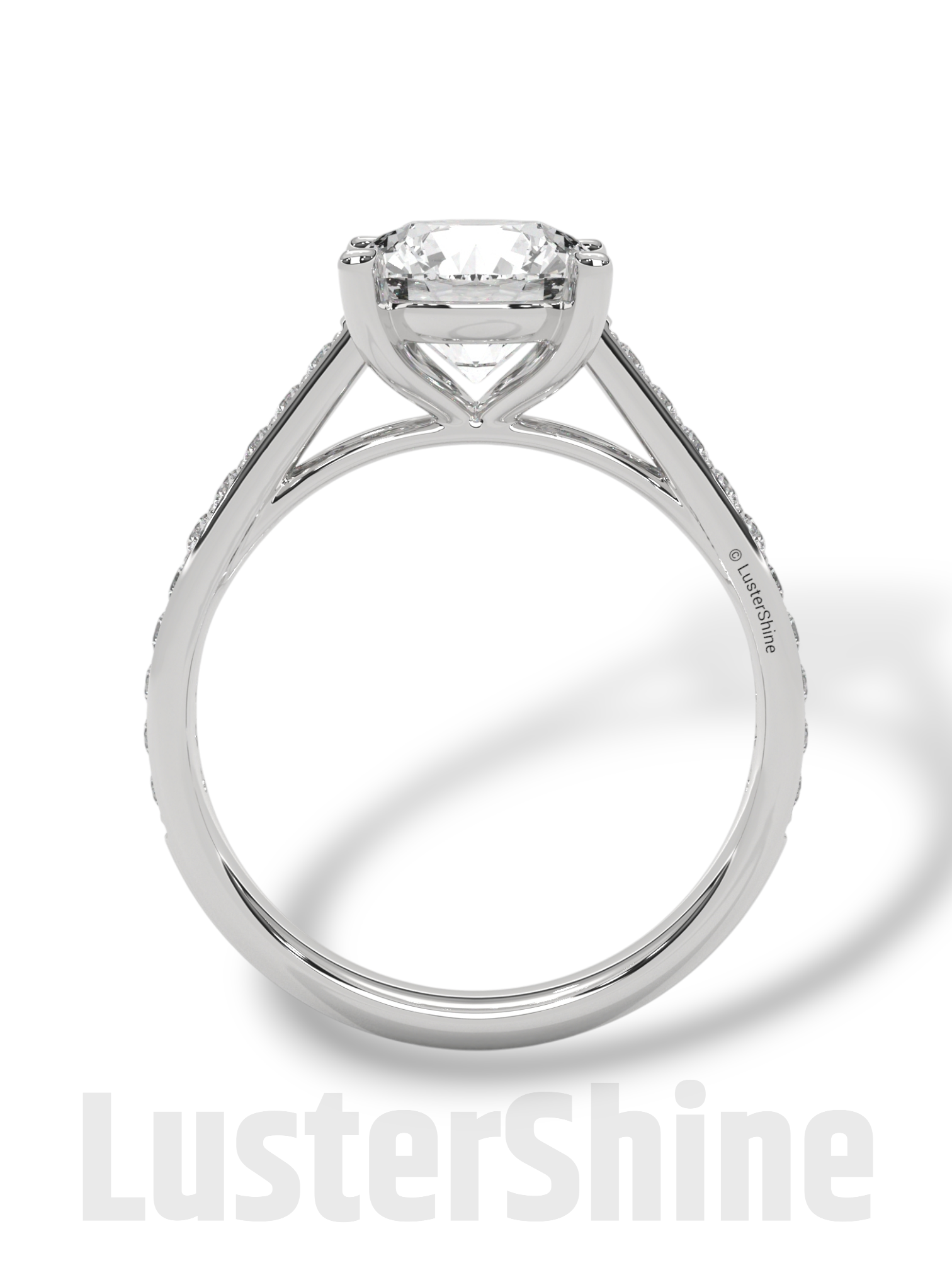 2 CT Look Round Moissanite Solitaire Engagement Ring – Diamond Accent Pave Band – 14K 18K Gold Custom Ring – Classic Bridal Ring