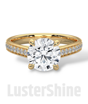 2 CT Look Round Moissanite Solitaire Engagement Ring – Diamond Accent Pave Band – 14K 18K Gold Custom Ring – Classic Bridal Ring