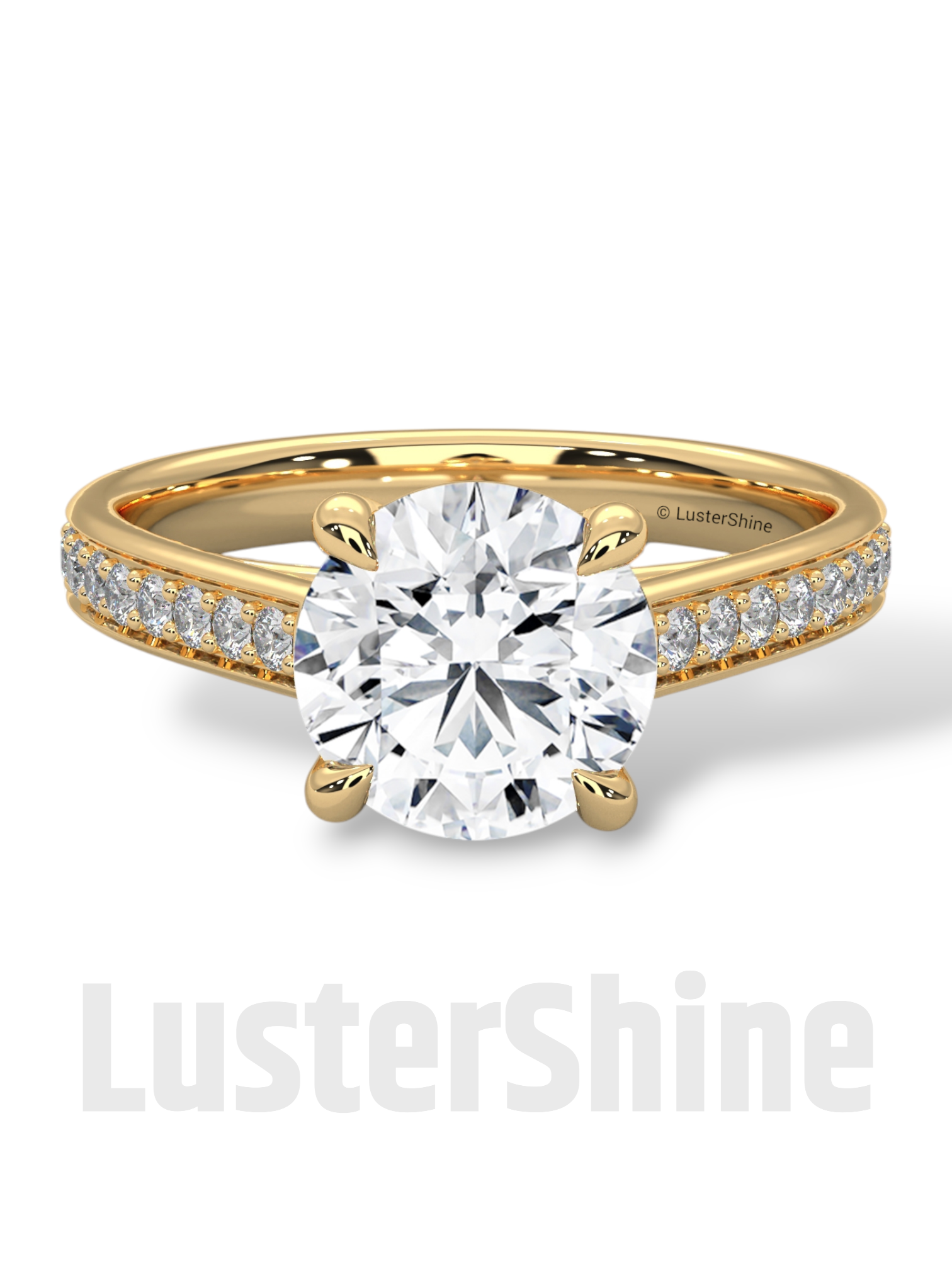 2 CT Look Round Moissanite Solitaire Engagement Ring – Diamond Accent Pave Band – 14K 18K Gold Custom Ring – Classic Bridal Ring