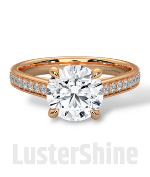 2 CT Look Round Moissanite Solitaire Engagement Ring – Diamond Accent Pave Band – 14K 18K Gold Custom Ring – Classic Bridal Ring