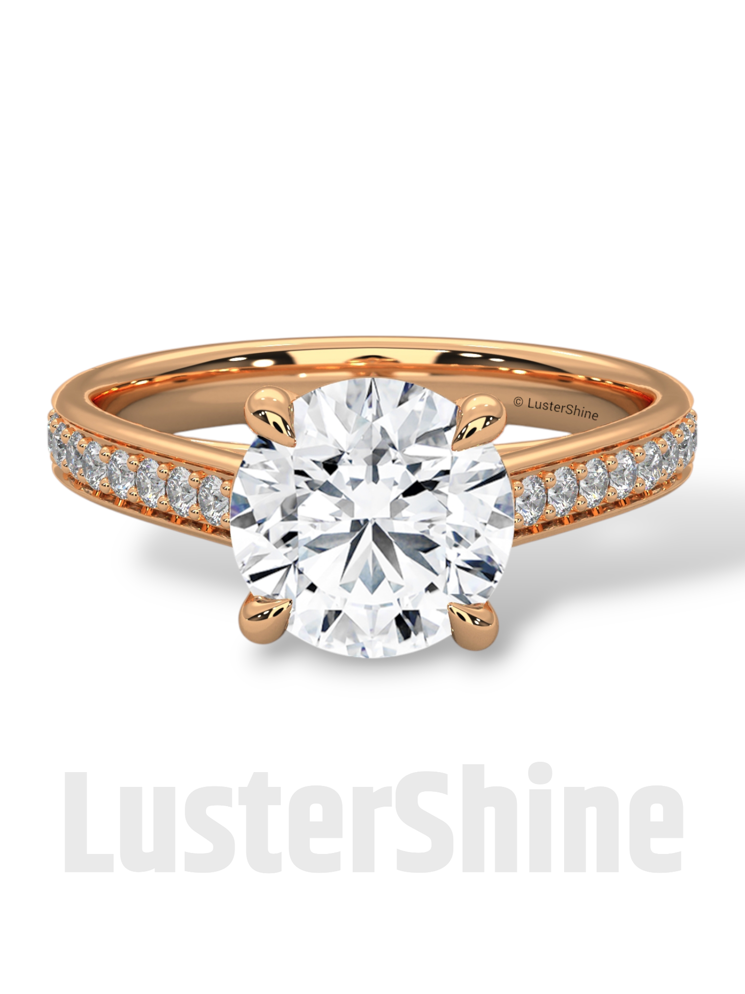 2 CT Look Round Moissanite Solitaire Engagement Ring – Diamond Accent Pave Band – 14K 18K Gold Custom Ring – Classic Bridal Ring