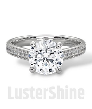 2 CT Look Round Moissanite Solitaire Engagement Ring – Diamond Accent Pave Band – 14K 18K Gold Custom Ring – Classic Bridal Ring