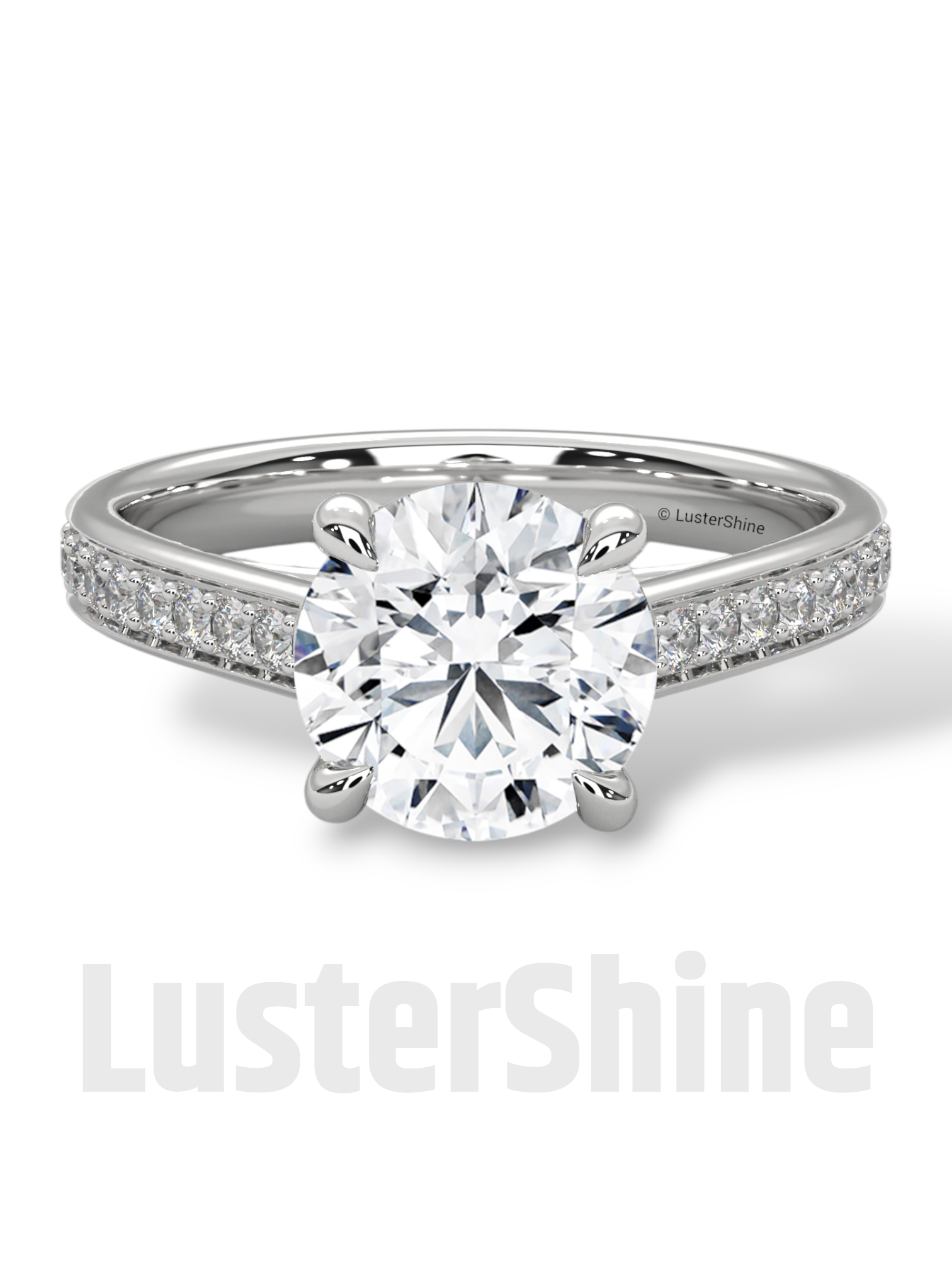 2 CT Look Round Moissanite Solitaire Engagement Ring – Diamond Accent Pave Band – 14K 18K Gold Custom Ring – Classic Bridal Ring