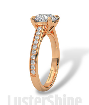 2 CT Look Round Moissanite Solitaire Engagement Ring – Diamond Accent Pave Band – 14K 18K Gold Custom Ring – Classic Bridal Ring