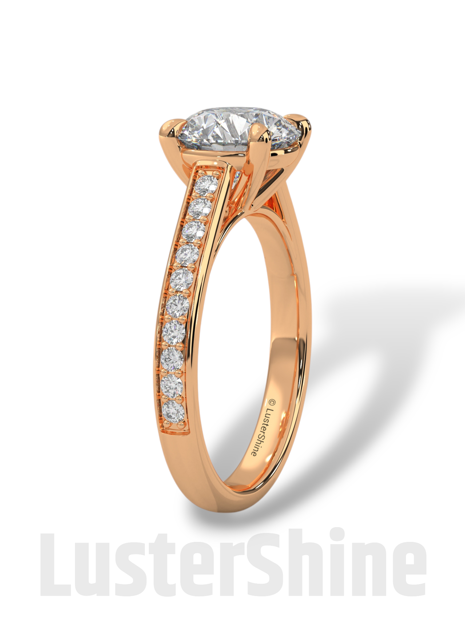 2 CT Look Round Moissanite Solitaire Engagement Ring – Diamond Accent Pave Band – 14K 18K Gold Custom Ring – Classic Bridal Ring
