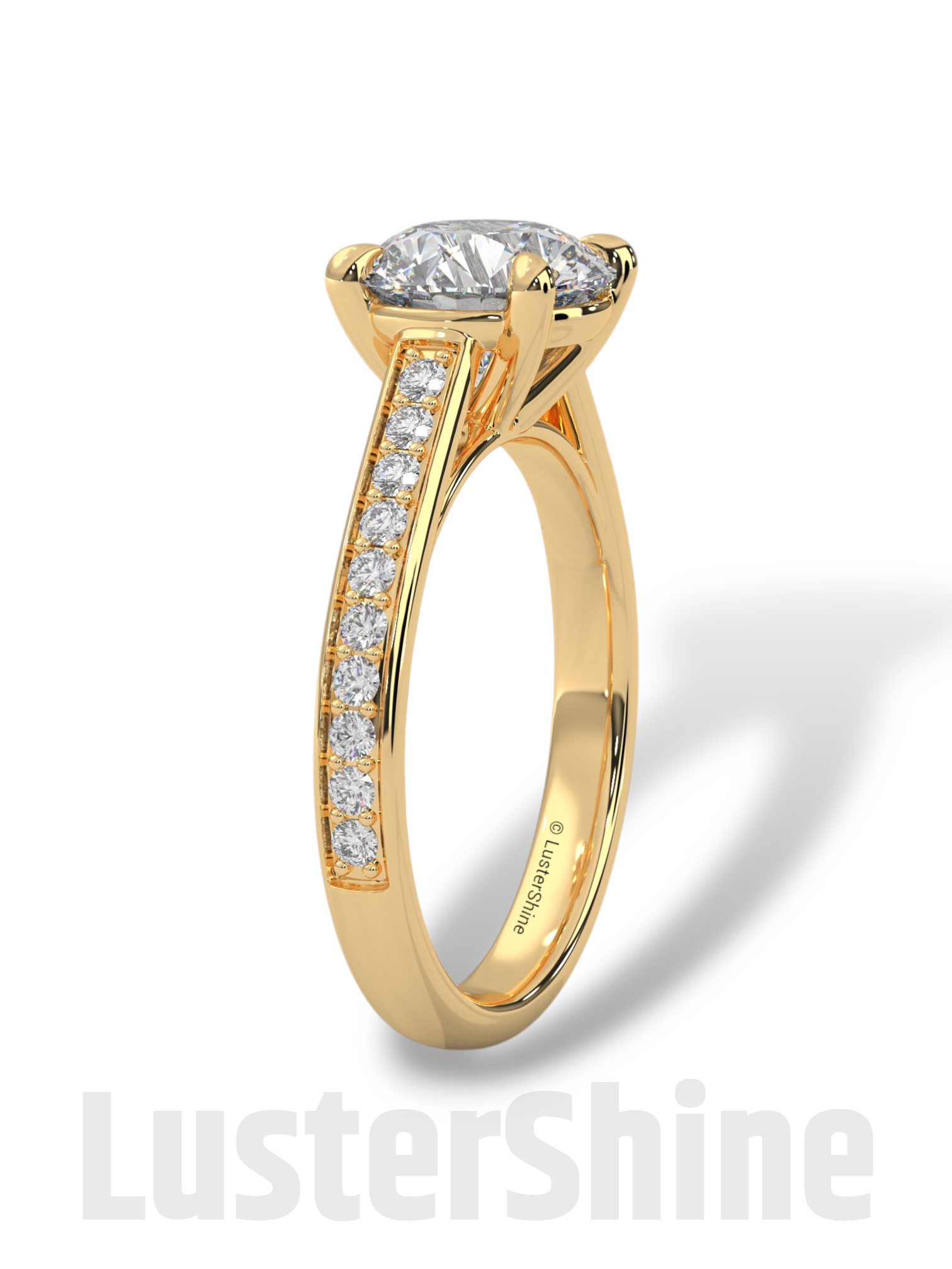 2 CT Look Round Moissanite Solitaire Engagement Ring – Diamond Accent Pave Band – 14K 18K Gold Custom Ring – Classic Bridal Ring