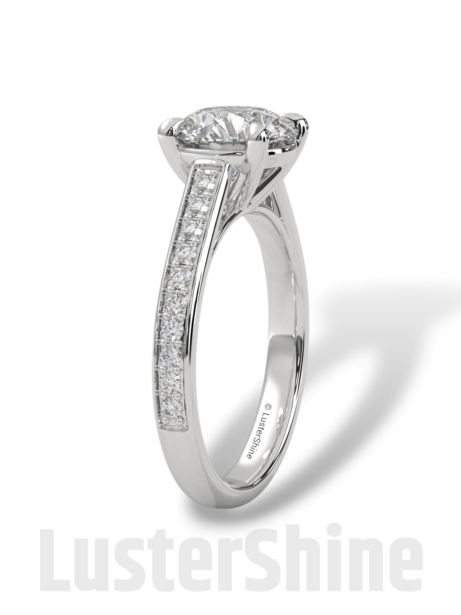 2 CT Look Round Moissanite Solitaire Engagement Ring – Diamond Accent Pave Band – 14K 18K Gold Custom Ring – Classic Bridal Ring