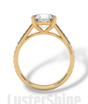 2 CT Look Round Moissanite Solitaire Engagement Ring – Diamond Accent Pave Band – 14K 18K Gold Custom Ring – Classic Bridal Ring