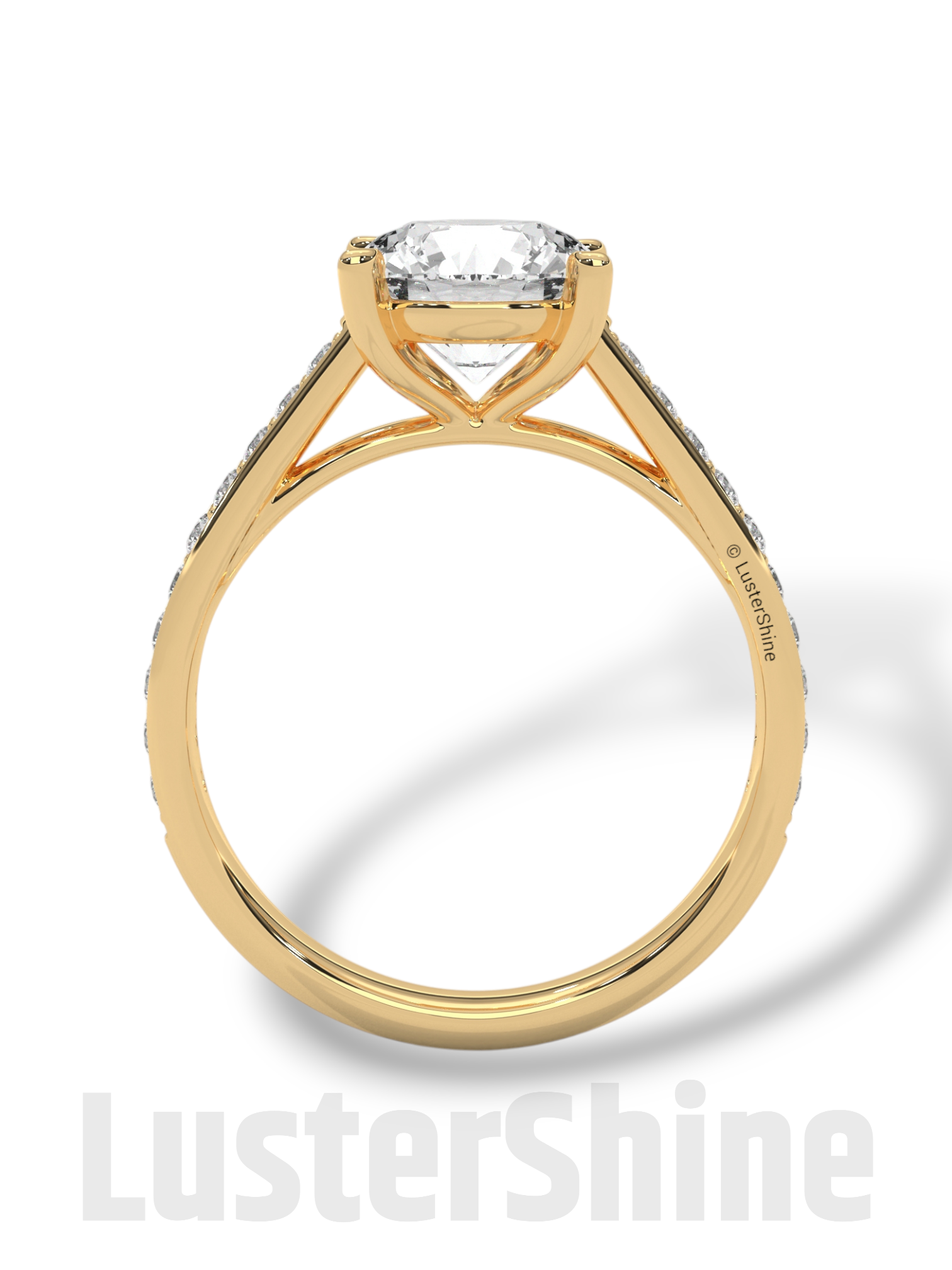 2 CT Look Round Moissanite Solitaire Engagement Ring – Diamond Accent Pave Band – 14K 18K Gold Custom Ring – Classic Bridal Ring