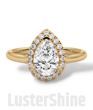 1CT Pear Shape Halo Engagement Ring – Teardrop Diamond Ring – Elegant Halo Solitaire Ring – 14K 18K Gold Ring – Pear Shaped Moissanite Ring