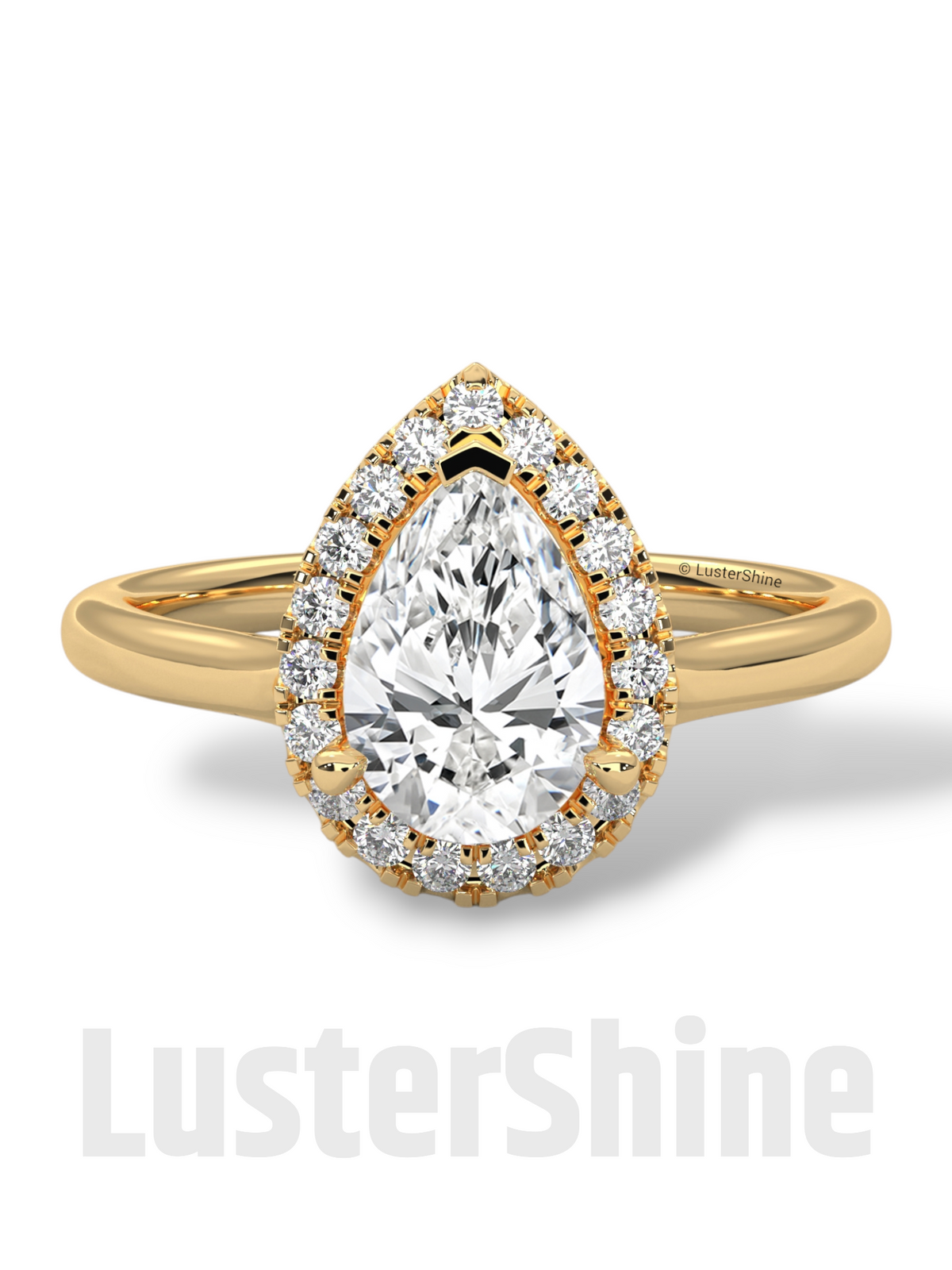 1CT Pear Shape Halo Engagement Ring – Teardrop Diamond Ring – Elegant Halo Solitaire Ring – 14K 18K Gold Ring – Pear Shaped Moissanite Ring