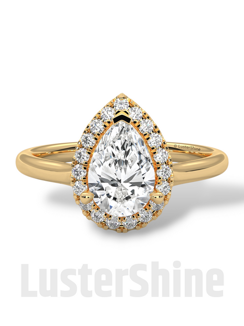 1CT Pear Shape Halo Engagement Ring – Teardrop Diamond Ring – Elegant Halo Solitaire Ring – 14K 18K Gold Ring – Pear Shaped Moissanite Ring