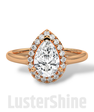 1CT Pear Shape Halo Engagement Ring – Teardrop Diamond Ring – Elegant Halo Solitaire Ring – 14K 18K Gold Ring – Pear Shaped Moissanite Ring