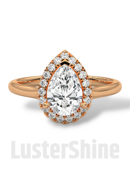 1CT Pear Shape Halo Engagement Ring – Teardrop Diamond Ring – Elegant Halo Solitaire Ring – 14K 18K Gold Ring – Pear Shaped Moissanite Ring