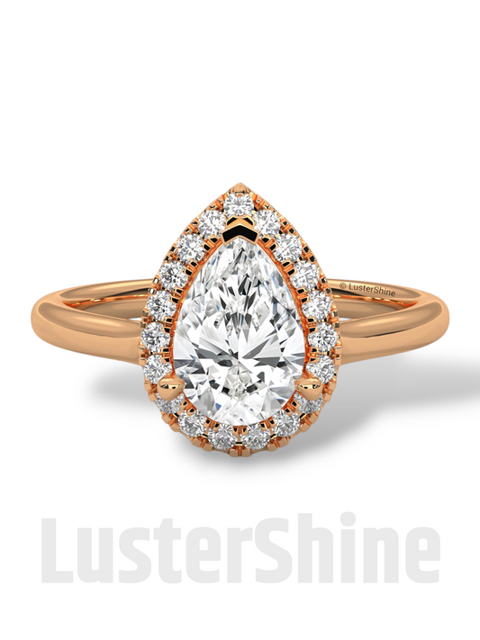 1CT Pear Shape Halo Engagement Ring – Teardrop Diamond Ring – Elegant Halo Solitaire Ring – 14K 18K Gold Ring – Pear Shaped Moissanite Ring