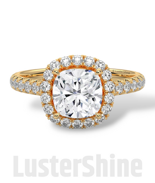 Cushion Halo Diamond Engagement Ring – Dazzling Cushion Cut Bridal Ring – Pave Band – Custom Gold Jewelry – Micro Pave Cushion Cut Ring Gift
