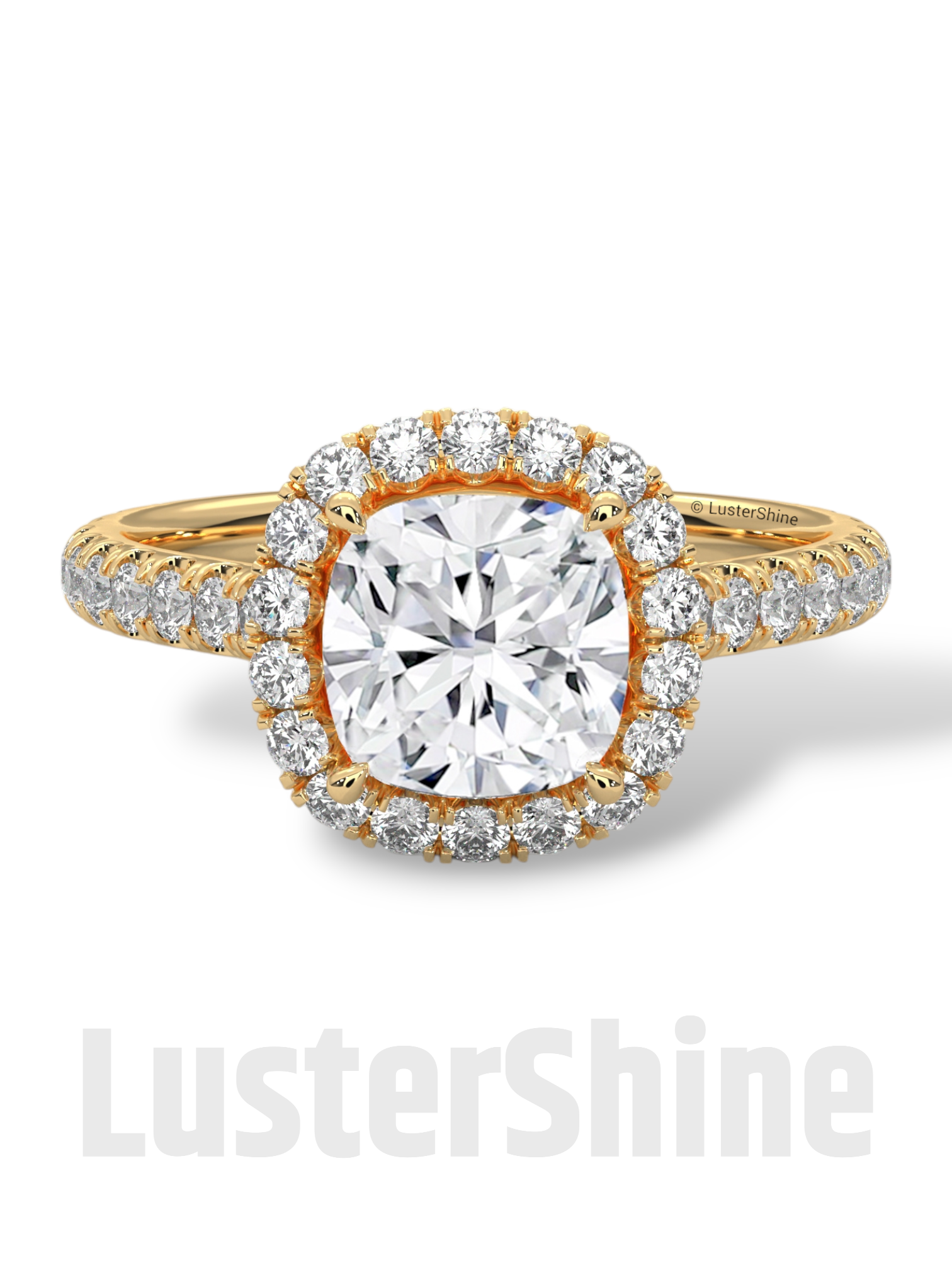 Cushion Halo Diamond Engagement Ring – Dazzling Cushion Cut Bridal Ring – Pave Band – Custom Gold Jewelry – Micro Pave Cushion Cut Ring Gift