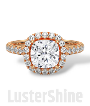 Cushion Halo Diamond Engagement Ring – Dazzling Cushion Cut Bridal Ring – Pave Band – Custom Gold Jewelry – Micro Pave Cushion Cut Ring Gift