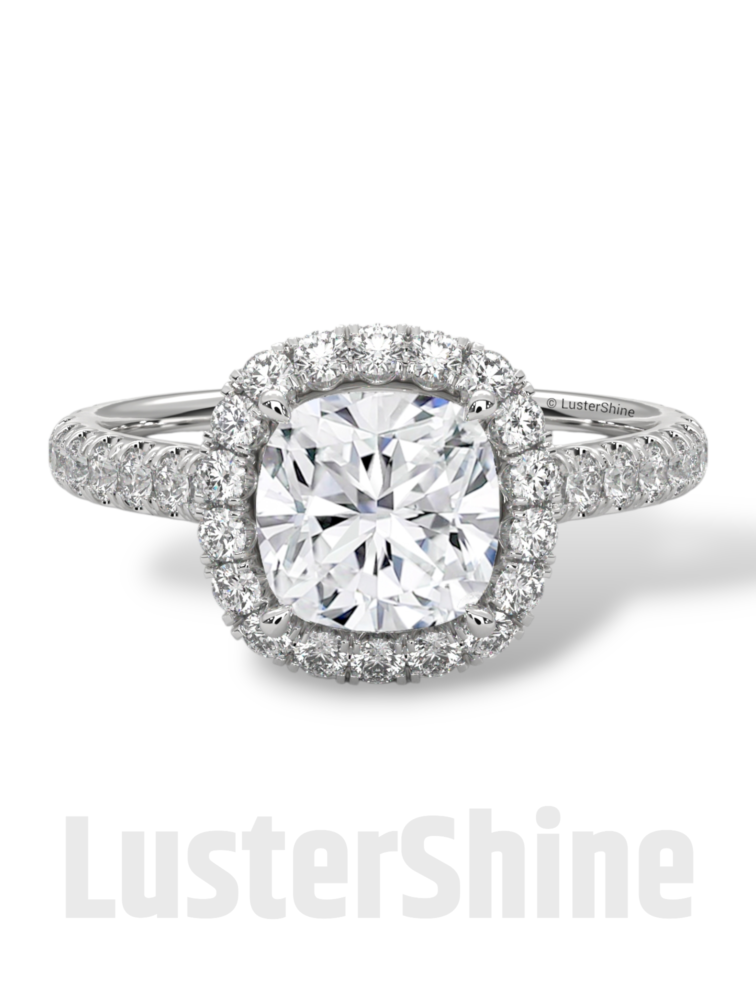 Cushion Halo Diamond Engagement Ring – Dazzling Cushion Cut Bridal Ring – Pave Band – Custom Gold Jewelry – Micro Pave Cushion Cut Ring Gift