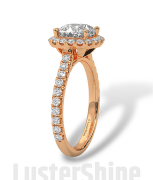 Cushion Halo Diamond Engagement Ring – Dazzling Cushion Cut Bridal Ring – Pave Band – Custom Gold Jewelry – Micro Pave Cushion Cut Ring Gift