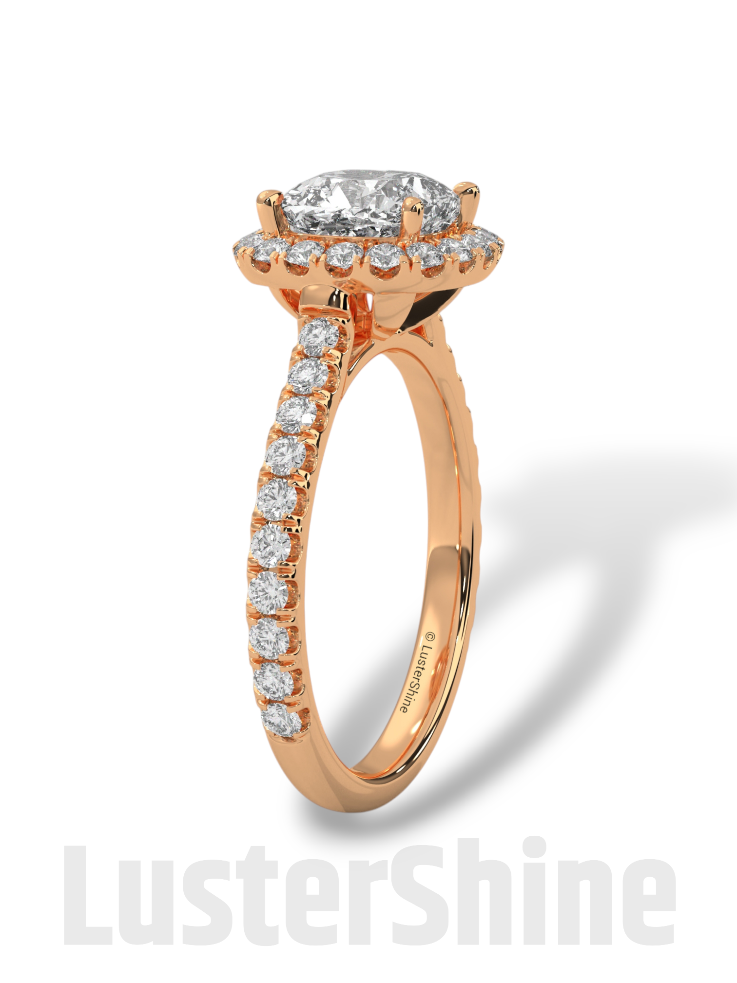 Cushion Halo Diamond Engagement Ring – Dazzling Cushion Cut Bridal Ring – Pave Band – Custom Gold Jewelry – Micro Pave Cushion Cut Ring Gift