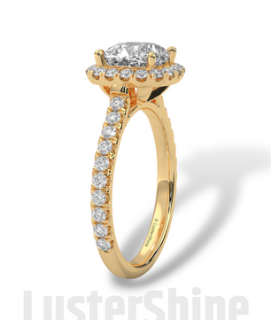 Cushion Halo Diamond Engagement Ring – Dazzling Cushion Cut Bridal Ring – Pave Band – Custom Gold Jewelry – Micro Pave Cushion Cut Ring Gift
