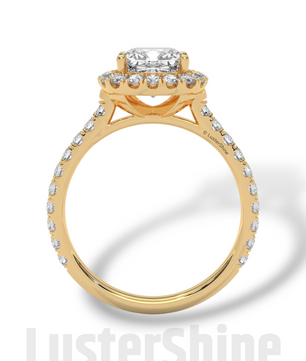 Cushion Halo Diamond Engagement Ring – Dazzling Cushion Cut Bridal Ring – Pave Band – Custom Gold Jewelry – Micro Pave Cushion Cut Ring Gift