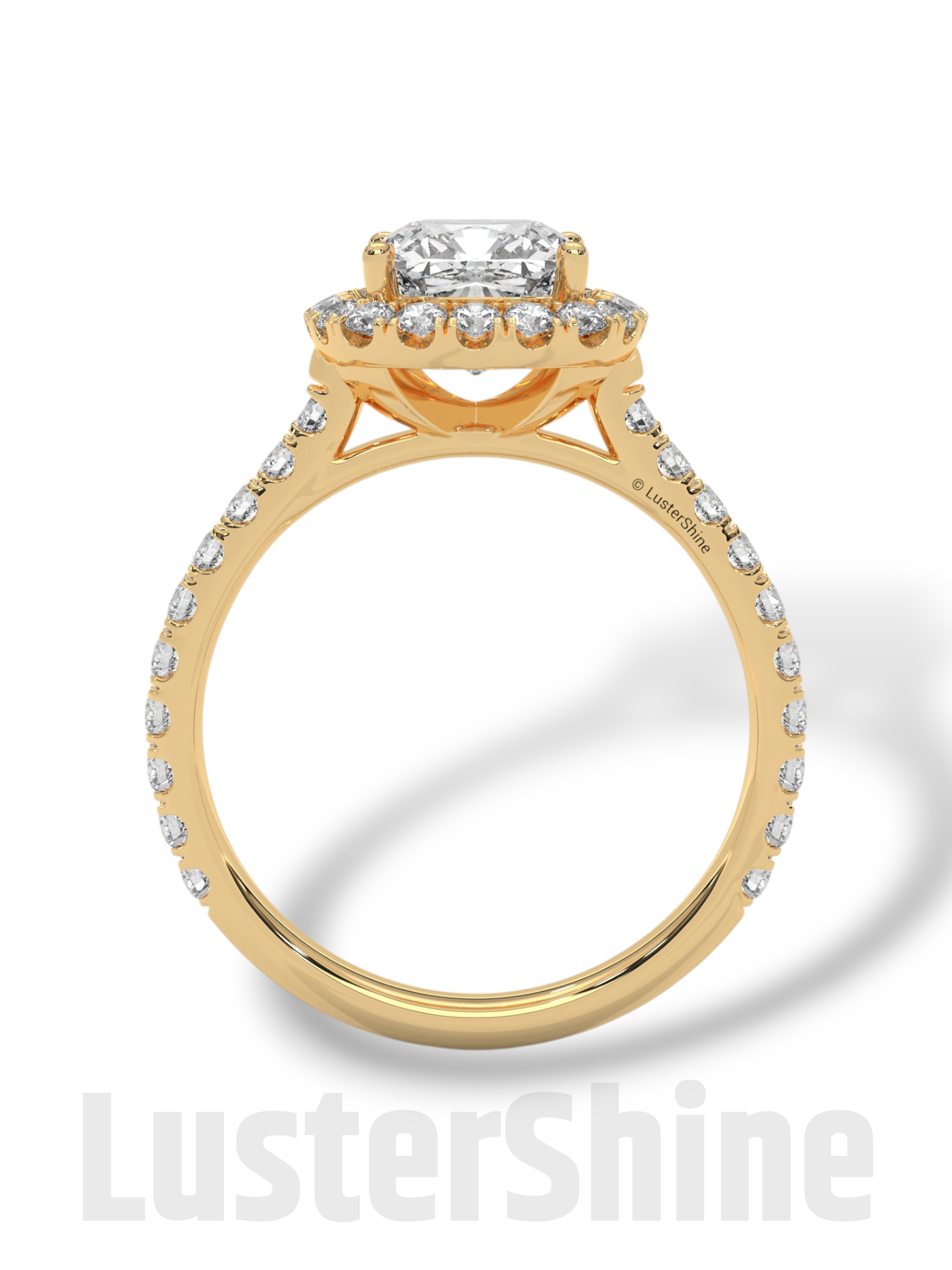 Cushion Halo Diamond Engagement Ring – Dazzling Cushion Cut Bridal Ring – Pave Band – Custom Gold Jewelry – Micro Pave Cushion Cut Ring Gift