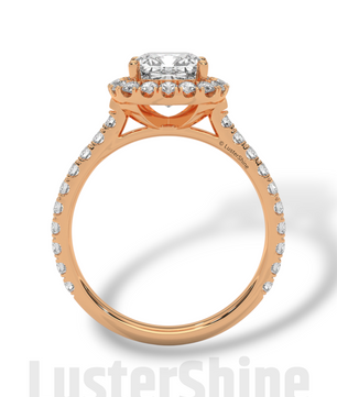 Cushion Halo Diamond Engagement Ring – Dazzling Cushion Cut Bridal Ring – Pave Band – Custom Gold Jewelry – Micro Pave Cushion Cut Ring Gift