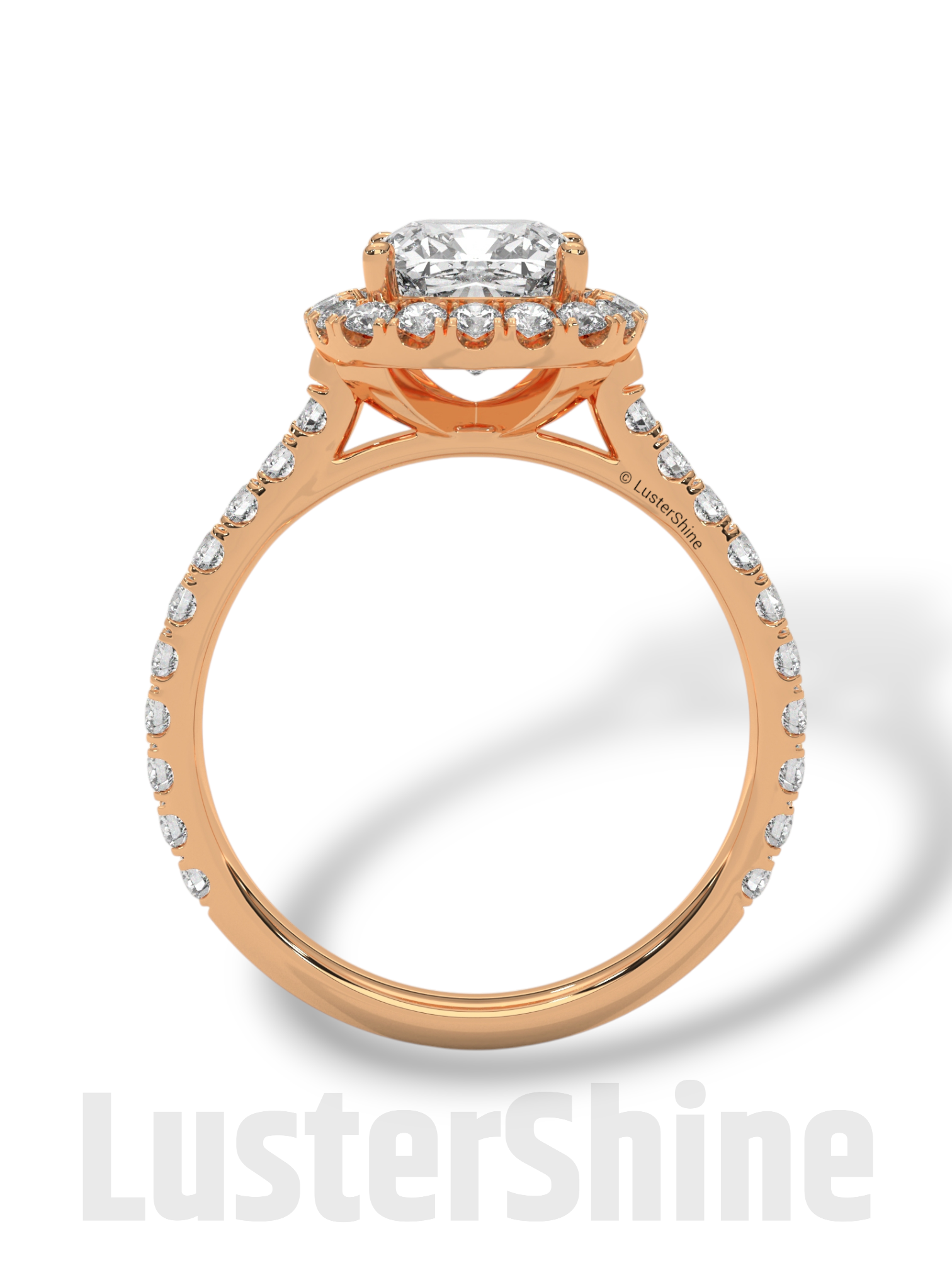 Cushion Halo Diamond Engagement Ring – Dazzling Cushion Cut Bridal Ring – Pave Band – Custom Gold Jewelry – Micro Pave Cushion Cut Ring Gift