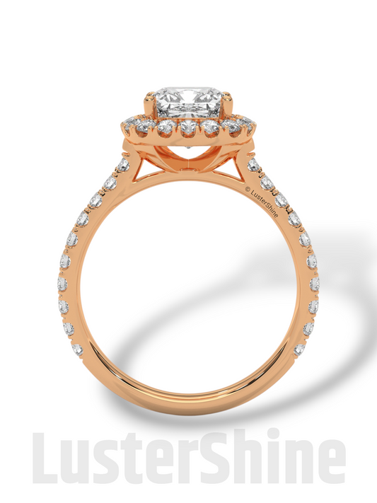 Cushion Halo Diamond Engagement Ring – Dazzling Cushion Cut Bridal Ring – Pave Band – Custom Gold Jewelry – Micro Pave Cushion Cut Ring Gift