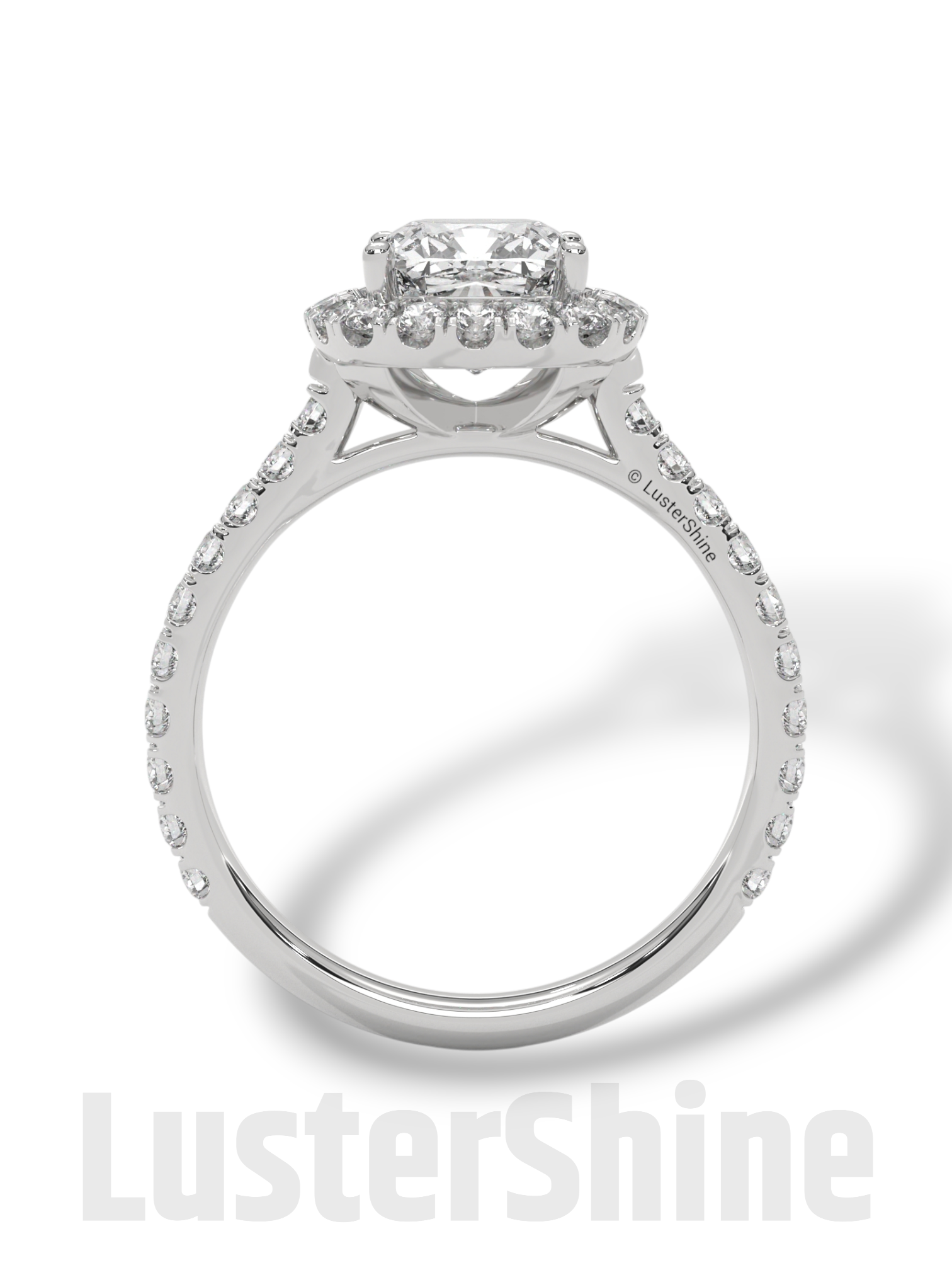 Cushion Halo Diamond Engagement Ring – Dazzling Cushion Cut Bridal Ring – Pave Band – Custom Gold Jewelry – Micro Pave Cushion Cut Ring Gift