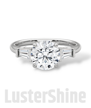 Round Solitaire Ring with Tapered Baguette Diamonds – Handmade 3-Stone Engagement Ring – White, Yellow, or Rose Gold Ring – LusterShine Gift