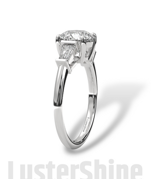 Round Solitaire Ring with Tapered Baguette Diamonds – Handmade 3-Stone Engagement Ring – White, Yellow, or Rose Gold Ring – LusterShine Gift