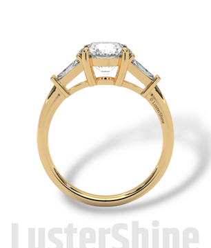 Round Solitaire Ring with Tapered Baguette Diamonds – Handmade 3-Stone Engagement Ring – White, Yellow, or Rose Gold Ring – LusterShine Gift