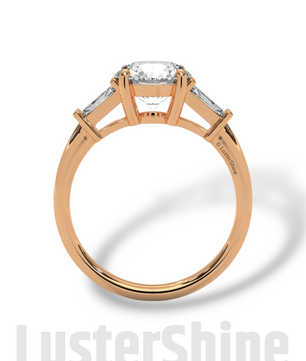 Round Solitaire Ring with Tapered Baguette Diamonds – Handmade 3-Stone Engagement Ring – White, Yellow, or Rose Gold Ring – LusterShine Gift